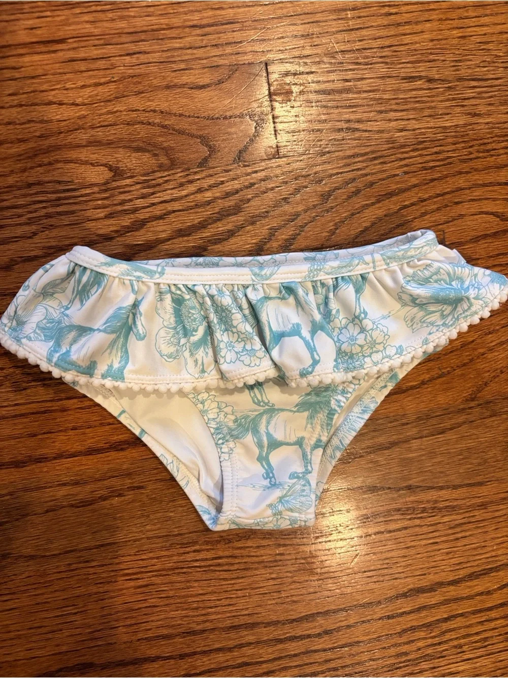 Posh Peanut Girls Two Piece Ruffle Bikini Blue Horses & Floral Print Size 2T